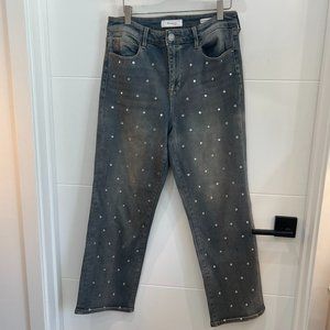 Studded High-Rise Straight Ankle Jeans